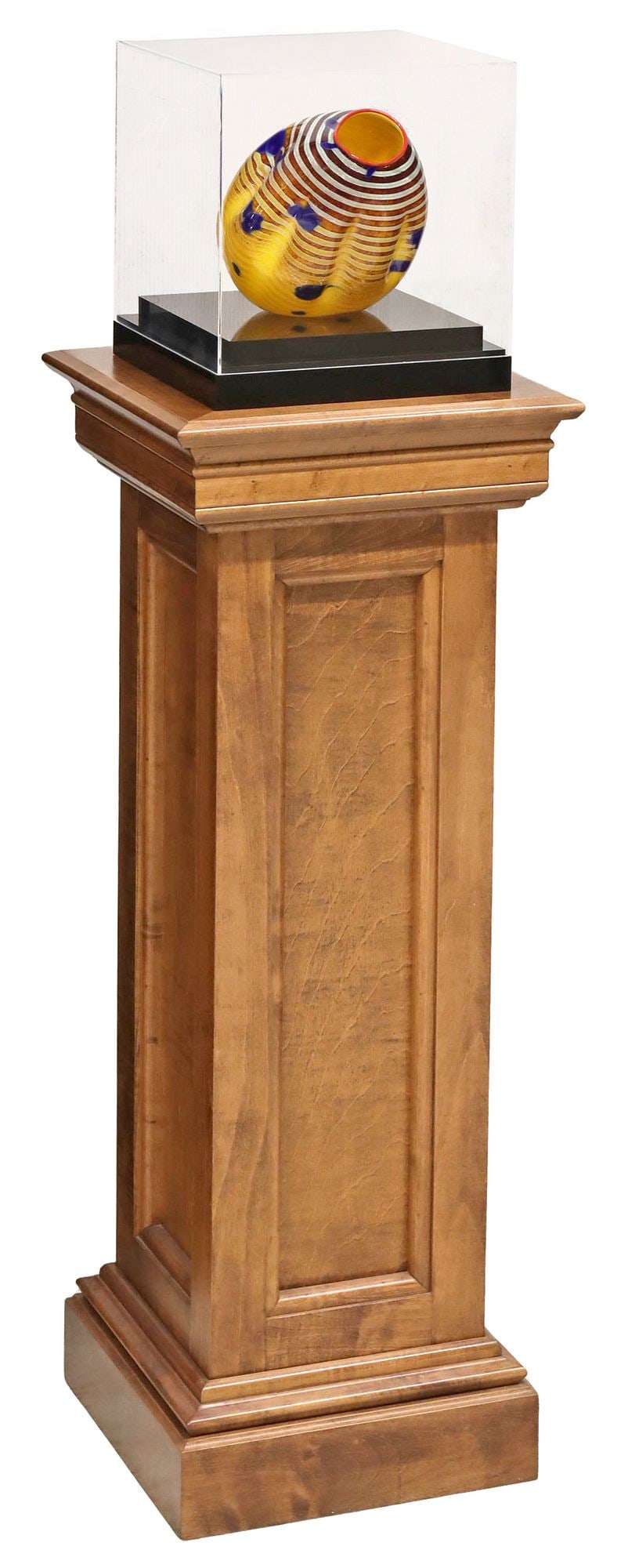 (LOT) DALE CHIHULY (B.1941) CINNAMON MACCHIA GLASS BASKET IN CASE ON PEDESTAL (1 of 8)