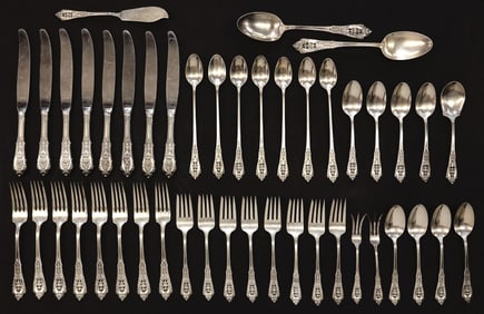 (45) WALLACE 'ROSE POINT' STERLING SILVER FLATWARE SERVICE