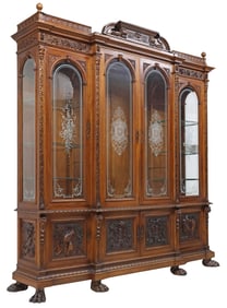 LARGE ITALIAN RENAISSANCE REVIVAL WALNUT BREAKFRONT BOOKCASE, 113.5"H