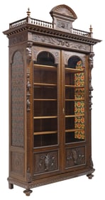 NICOLO CASALE ITALIAN RENAISSANCE REVIVAL OAK & GLASS BOOKCASE, 123.5"H