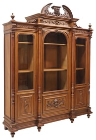 FRENCH RENAISSANCE REVIVAL CARVED WALNUT BOOKCASE, 102"H