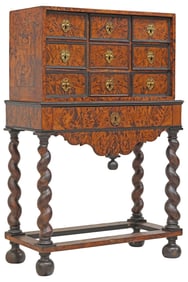 BAROQUE STYLE BURL WALNUT CHEST-ON-STAND