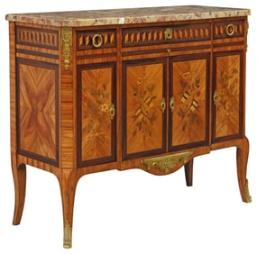 MERCIER FRERES TRANSITIONAL STYLE MARBLE-TOP BREAKFRONT SERVER