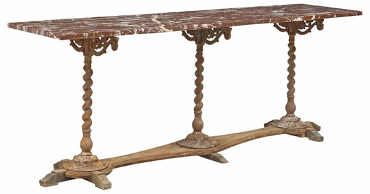 FRENCH MARBLE-TOP CAST IRON GARDEN CONSERVATORY TABLE
