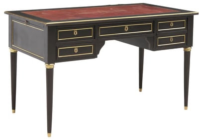 FRENCH LOUIS XVI STYLE LEATHER-TOP BLACK-PAINTED BUREAU PLAT