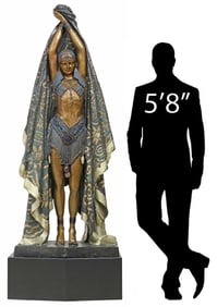 AFTER CHIPARUS NEAR LIFE-SIZE COLD-PAINTED BRONZE SCULPTURE ON BASE, 89"H