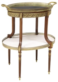 FRENCH LOUIS XVI STYLE TRAY-TOP MAHOGANY TEA TABLE