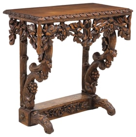 CONTINENTAL BLACK FOREST CARVED OAK CONSOLE TABLE