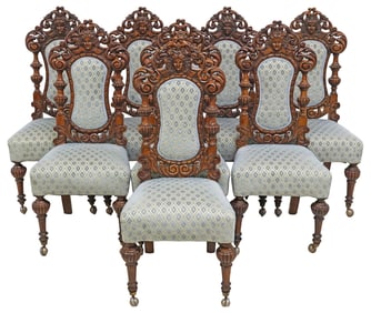 (8) AMERICAN VICTORIAN RENAISSANCE REVIVAL CARVED OAK SIDE CHAIRS