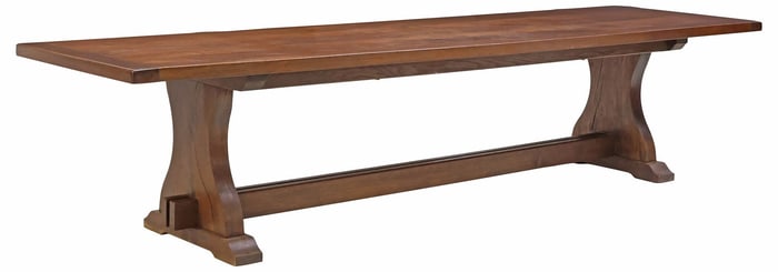 FRENCH PROVINCIAL OAK TRESTLE-SUPPORT REFECTORY TABLE, 138"L