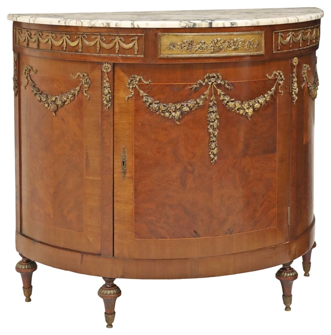 FRENCH LOUIS XVI STYLE MARBLE-TOP DEMILUNE SERVER (1 of 6)