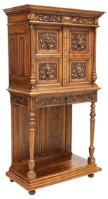 FRENCH RENAISSANCE REVIVAL CARVED WALNUT CREDENCE CUPBOARD