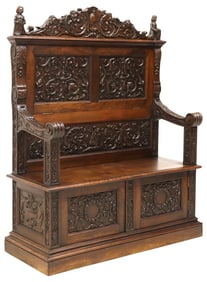 FRENCH RENAISSANCE REVIVAL CARVED WALNUT METAMORPHIC BENCH