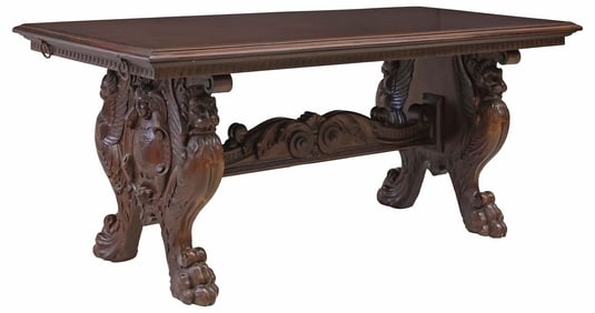 ITALIAN RENAISSANCE REVIVAL CARVED WALNUT LIBRARY TABLE