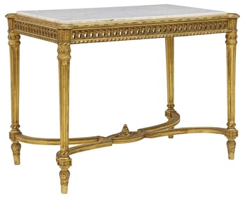 FRENCH LOUIS XVI STYLE MARBLE-TOP GILTWOOD CENTER TABLE