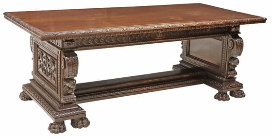 LARGE ITALIAN RENAISSANCE REVIVAL WALNUT LIBRARY TABLE