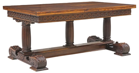 FRENCH RENAISSANCE REVIVAL CARVED WALNUT DRAW-LEAF TABLE