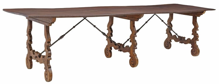MONUMENTAL SPANISH BAROQUE STYLE OAK DINING TABLE, 125"L