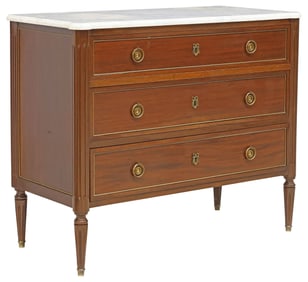 FRENCH LOUIS XVI STYLE MARBLE-TOP MAHOGANY COMMODE