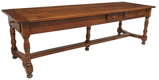 FRENCH PROVINCIAL FRUITWOOD FARMHOUSE TABLE, 97.5"L