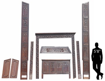 (9) CONTINENTAL PROFUSELY CARVED ARCHITECTURAL PANELS & DOOR SURROUND