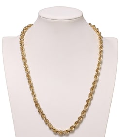 HEAVY ESTATE 14KT YELLOW GOLD ROPE CHAIN NECKLACE, 132 GRAMS
