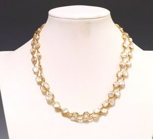 ESTATE .985 YELLOW GOLD & PEARL CHAIN NECKLACE