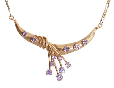 ESTATE YELLOW GOLD & TANZANITE FIGARO CHAIN PENDANT NECKLACE