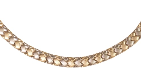 ESTATE 14KT BICOLOR GOLD FLAT LINK CHAIN NECKLACE