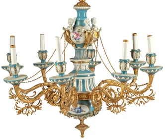 SEVRES STYLE PORCELAIN & ORMOLU 8-LT CHANDELIER