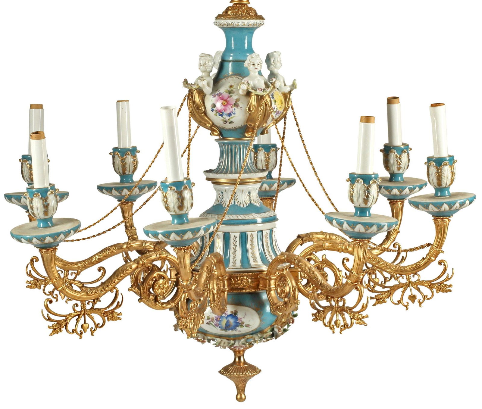 SEVRES STYLE PORCELAIN & ORMOLU 8-LT CHANDELIER (1 of 6)