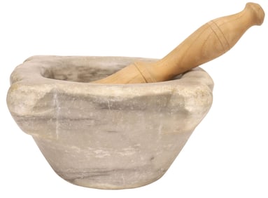 CARVED MARBLE MORTAR & TURNED WOOD PESTLE