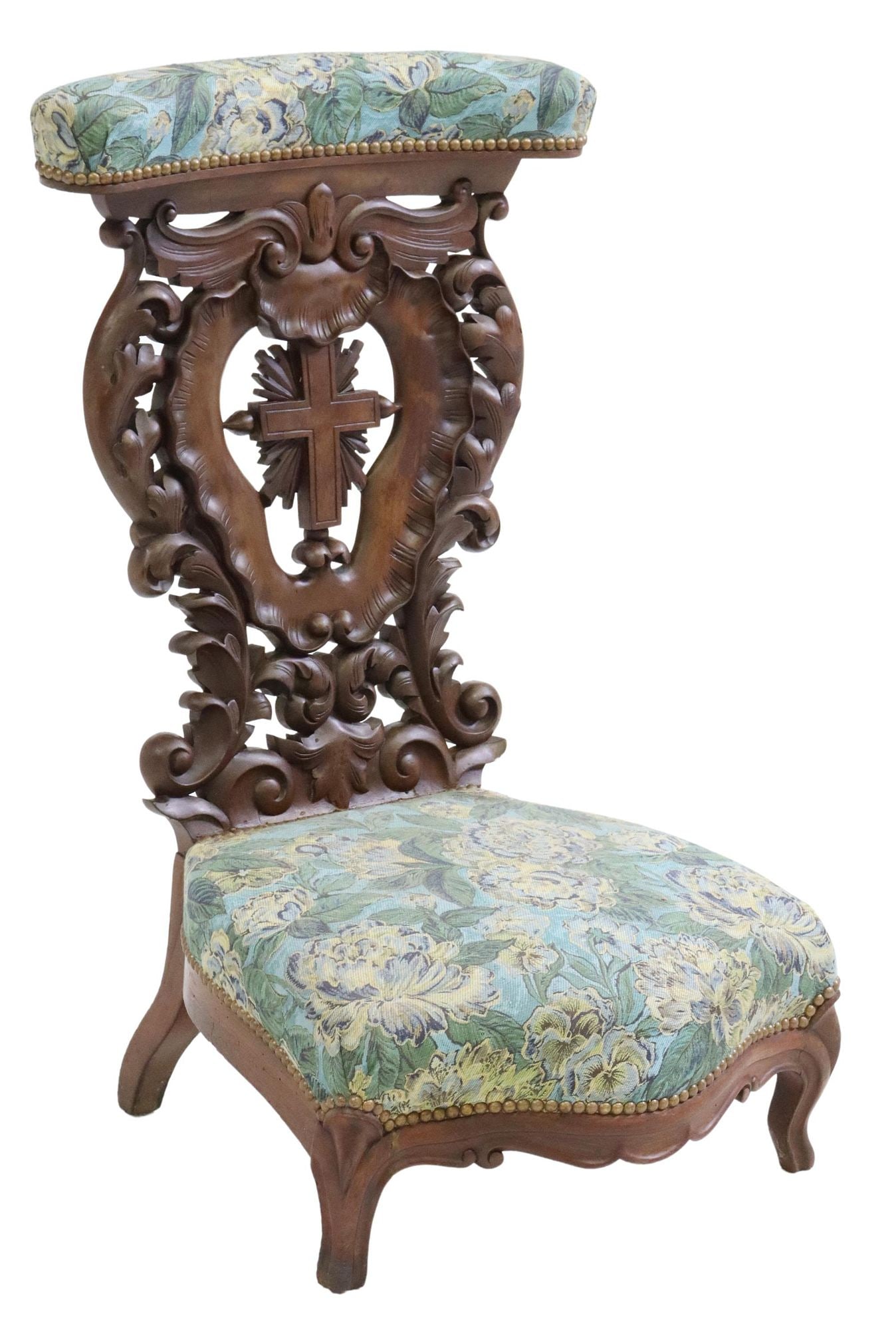 FRENCH CARVED WALNUT PRIE-DIEU PRAYER KNEELER (1 of 3)