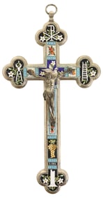 FINE ITALIAN MICROMOSAIC-INLAID CRUCIFIX WITH POPE PIUS XI INSCRIPTION