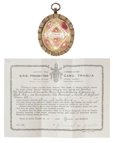 THECA RELIQUARY CONTAINING 1ST & 2ND-CLASS RELICS OF 6 SAINTS WITH COA