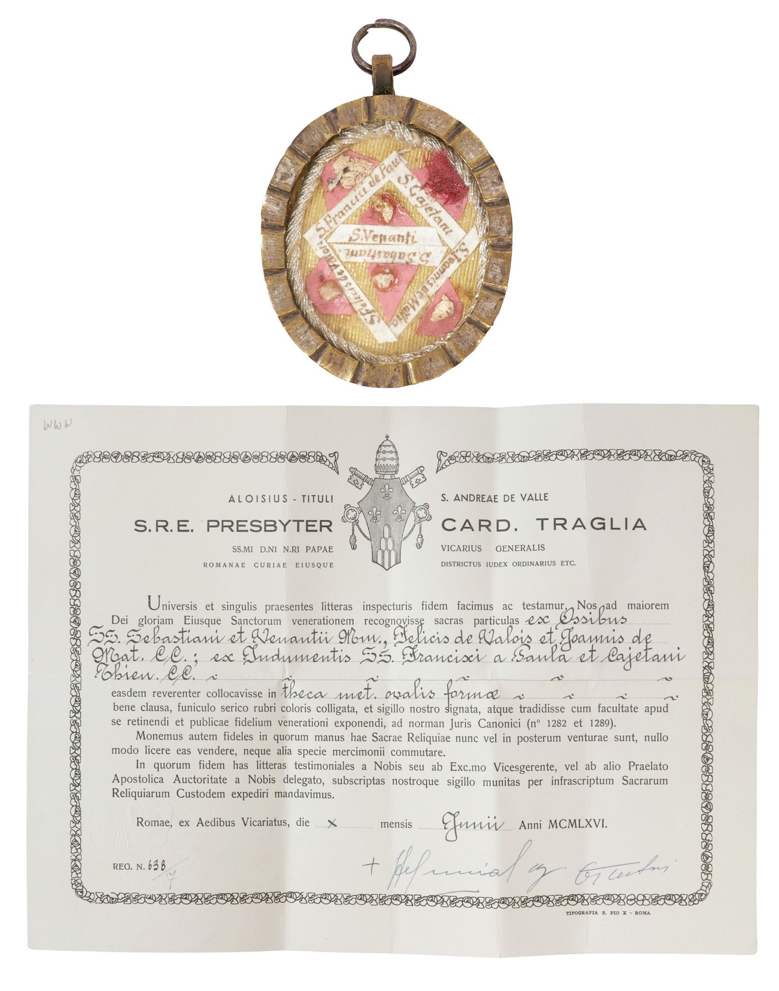 THECA RELIQUARY CONTAINING 1ST & 2ND-CLASS RELICS OF 6 SAINTS WITH COA (1 of 4)