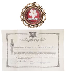 1ST-CLASS RELIC OF POPE PIUS X IN THECA RELIQUARY WITH COA