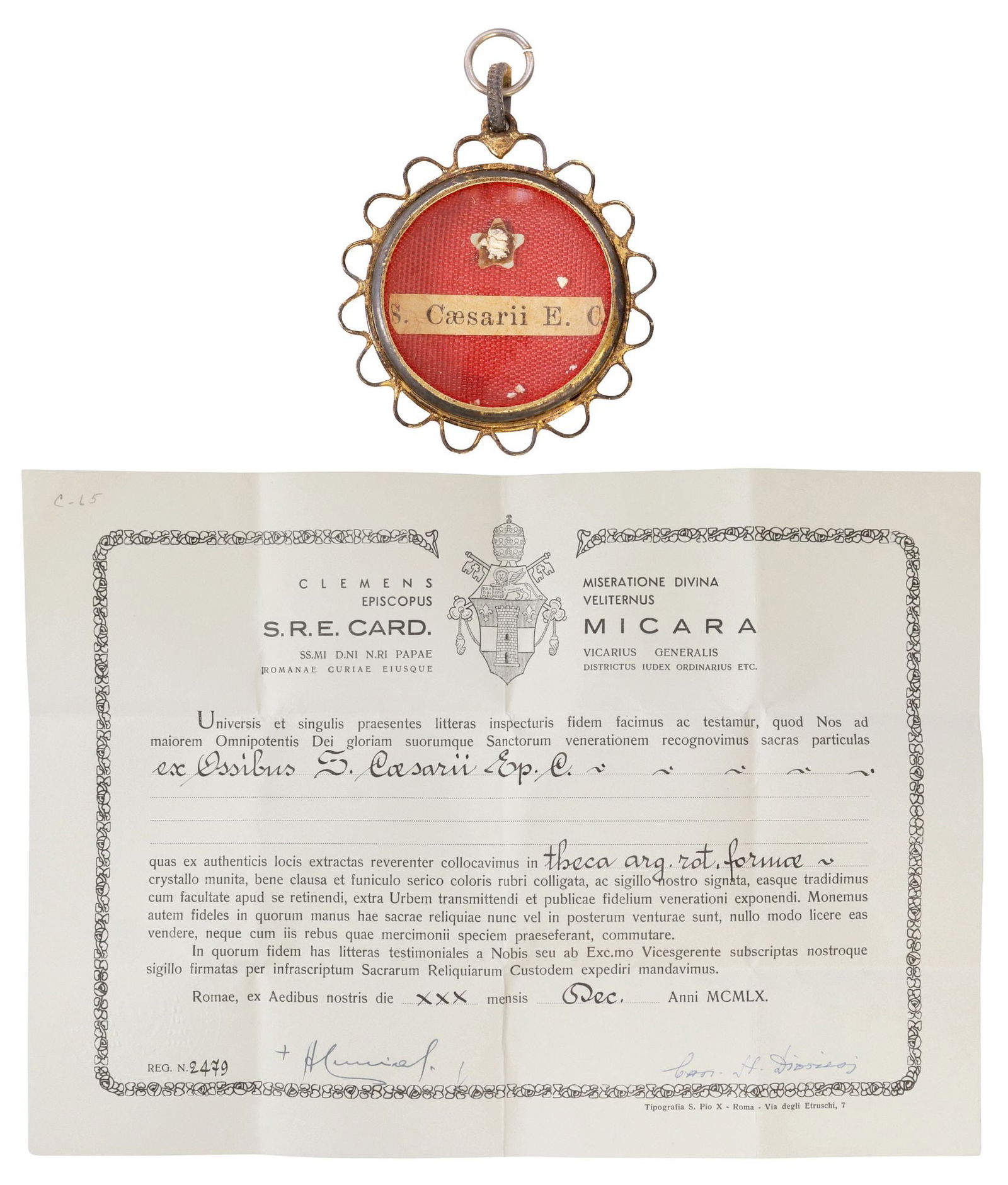 1ST-CLASS RELIC OF ST. CAESARIUS OF ARLES IN THECA WITH COA (1 of 4)