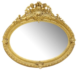 FRENCH LOUIS XV STYLE GILTWOOD OVAL WALL MIRROR