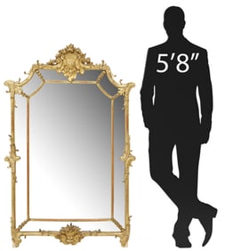 FRENCH LOUIS XV STYLE GILTWOOD CUSHION MIRROR, 59.5" X 38"