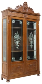 ITALIAN RENAISSANCE REVIVAL WALNUT & ETCHED GLASS BOOKCASE