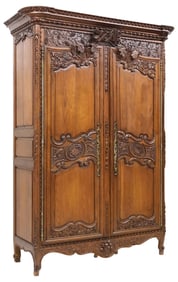 FRENCH LOUIS XV STYLE FINELY CARVED OAK WEDDING ARMOIRE