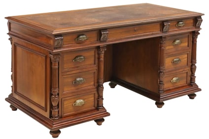 FRENCH RENAISSANCE REVIVAL LEATHER-TOP EXECUTIVE PARTNERS DESK