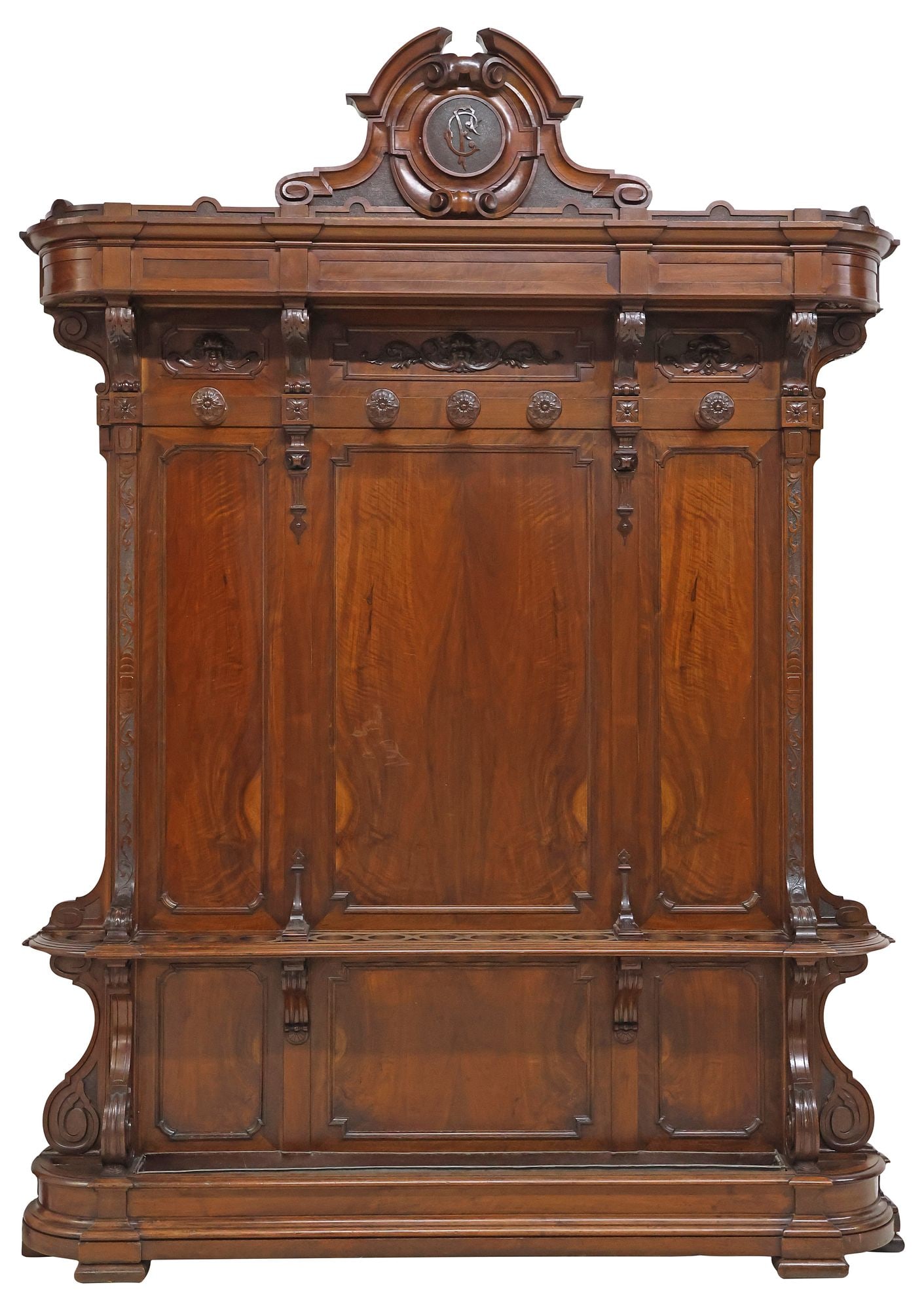 ITALIAN RENAISSANCE REVIVAL CARVED WALNUT HALL TREE (1 of 5)