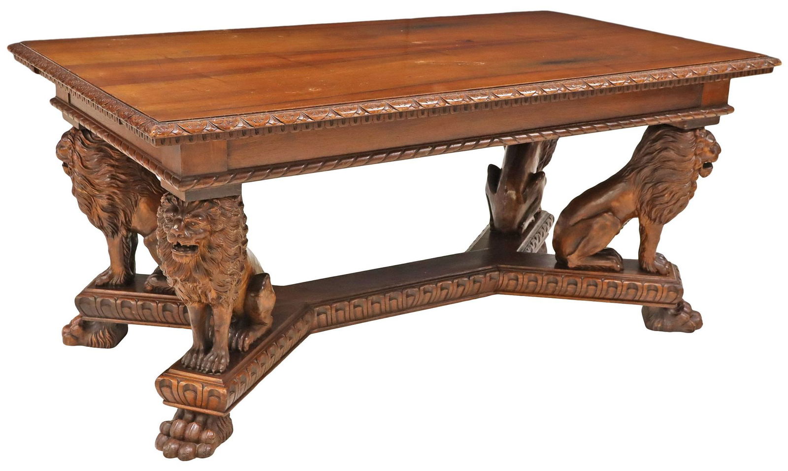 ITALIAN RENAISSANCE REVIVAL CARVED WALNUT LIONS DINING TABLE (1 of 5)