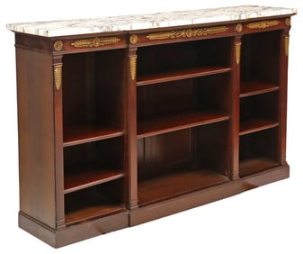 FRENCH EMPIRE STYLE MARBLE-TOP MAHOGANY OPEN BOOKCASE