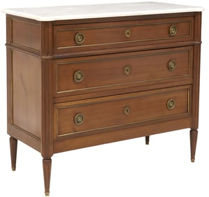 FRENCH LOUIS XVI STYLE MARBLE-TOP MAHOGANY COMMODE