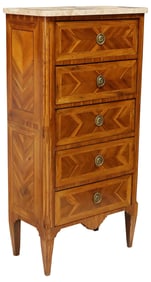 FRENCH NEOCLASSICAL MARBLE-TOP MATCHED VENEER CHIFFONIER CHEST