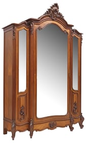 FRENCH LOUIS XV STYLE MAHOGANY MIRRORED ARMOIRE