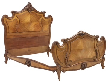 FRENCH LOUIS XV STYLE CARVED MAHOGANY BOMBE BED